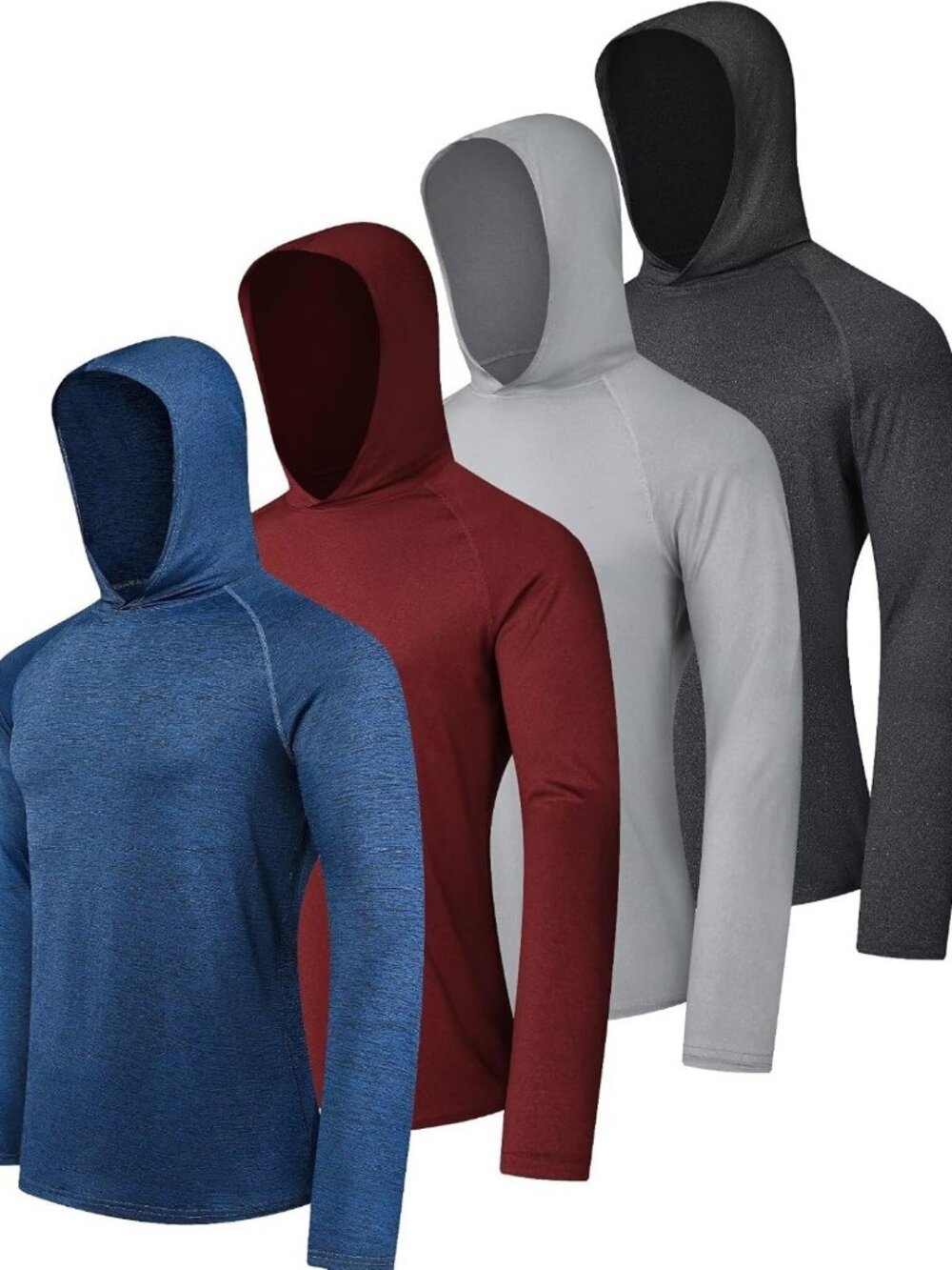 Men's UPF50+ Sun Hoodies - 4 Pack Athletic Fishing Shirts & Rash Guards